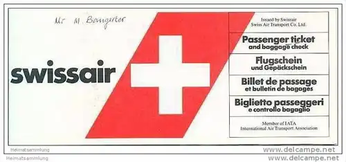 Swissair - Zurich Seoul Zurich 80er Jahre