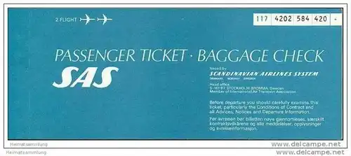 SAS - Scandinavian Airlines System 1978 - Tokyo Zurich