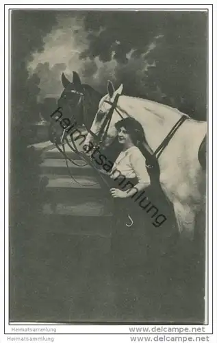 junge Frau mit zwei Pferden ca. 1910