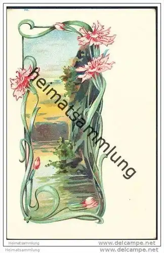 Jugendstil - Nelken - Künstlerkarte