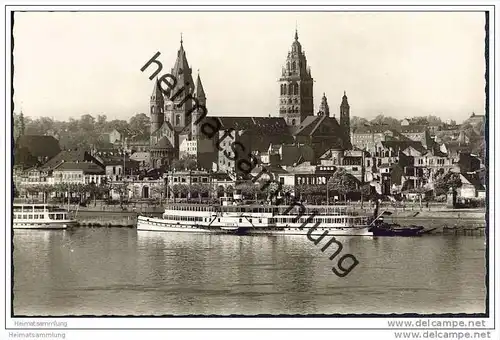 Mainz - Rheinufer - Rheinschiff Frieden - Foto-AK
