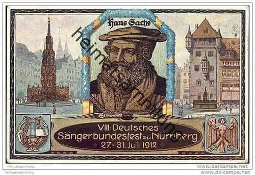 Nürnberg - VIII Deutsches Sängerbundesfest 1912 - Hans Sachs - Künstler C. Schmdt
