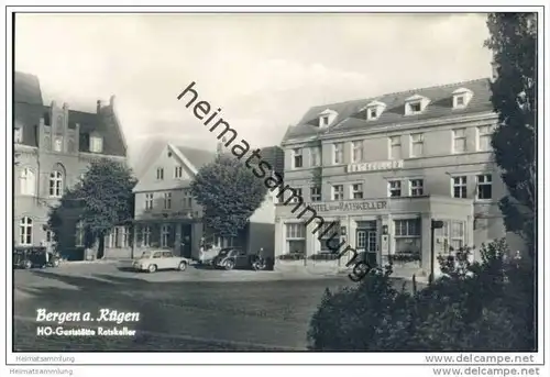 Bergen auf Rügen - HO-Gaststätte Ratskeller - Foto-AK 1959
