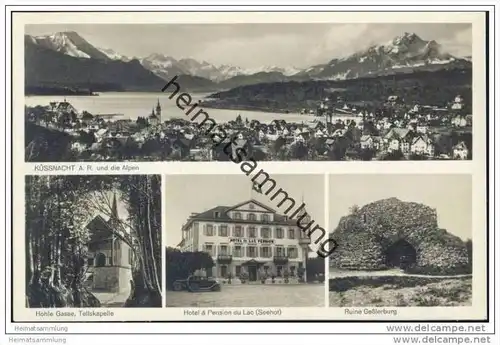 Küssnacht am Rigi und die Alpen - Werbekarte für das Hotel du Lac (Seehof) Besitzer A. Trutmann-Siegwart
