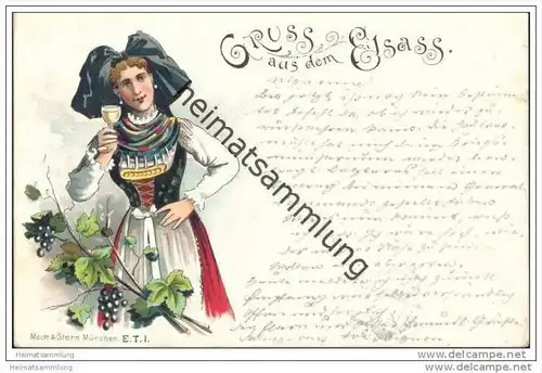 Gruss aus dem Elsass - Reben - Wein - Tracht