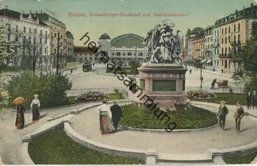 Basel - Strassburger-Denkmal mit Bundesbahnhof - Verlag G. Metz Basel
