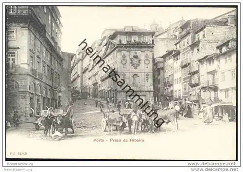 Portuguesa - Porto - Praca da Ribeira ca. 1900 - Ochsengespanne