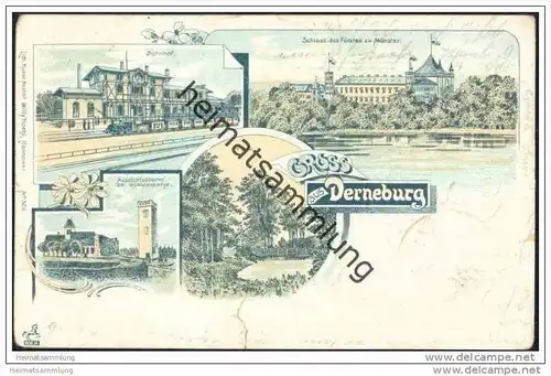 Gruss aus Derneburg - Lithografie - Bahnhof - Schloss - Wohldenberge - Park