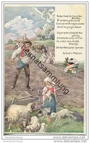 Bauer - Schafe - signiert H. Kaufmann - Bund der Deutschen in Böhmen