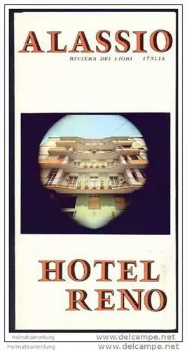 Alassio 70er Jahre - Hotel Reno - Faltblatt mit 7 Abbildungen