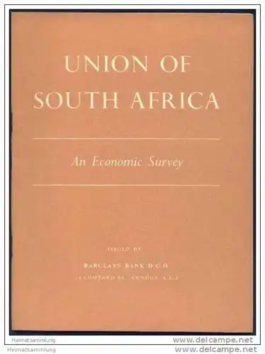 Union of South Africa - An Economic Survey 1956 - issued by Barclays Bank - 50 Seiten