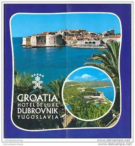 Kroatien 70er Jahre - Dubrovnik - Hotel de Luxe - Faltblatt mit 14 Abbildungen