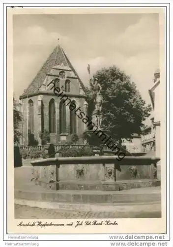99310 Arnstadt - Hopfenbrunnen mit Johann Sebastian Bach-Kirche - Foto-AK Grossformat