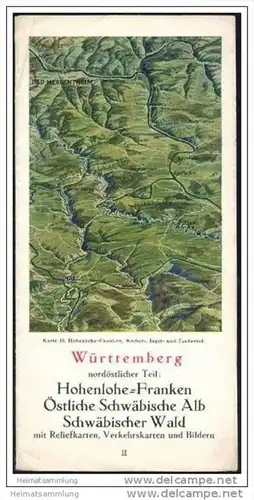 Württemberg 40er Jahre - nordöstlicher Teil Hohenlohe-Franken Östliche Schwäbische Alb Schwäbischer Wald mit Reliefkarte