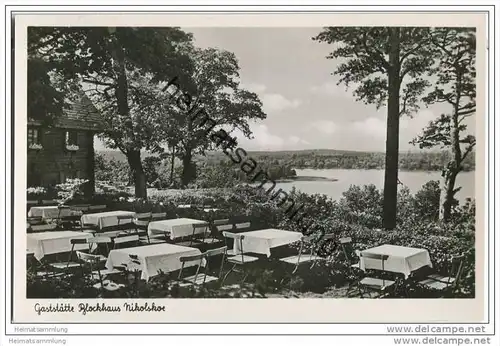 Berlin-Grunewald - Gaststätte &acute;Blockhaus Nikolskoe&acute; - Foto-AK ca. 1950