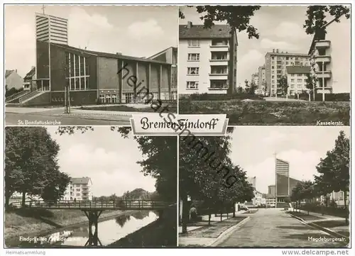 Bremen-Findorff - St. Bonifatiuskirche - Kasselerstrasse - Findorffallee/Weidedamm - Magdeburgerstrasse - Foto-AK Grossf