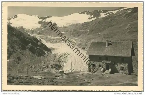 Karlsruher Hütte mit Gurgler-Gletscher und Schalfkogl - Foto-AK - Verlag Lohmann &amp; Aretz Ober-Gurgl 40er Jahre