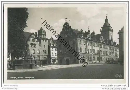 Gotha - Rathaus - Brunnen - Foto-AK