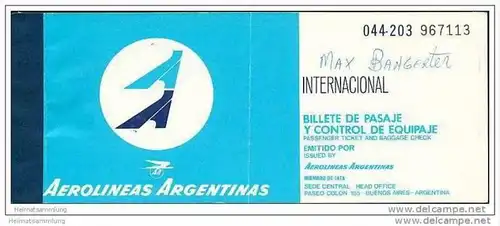 Aerolineas Argentinas 1978 - Sao Paulo Bs Aires Rio de Janeiro