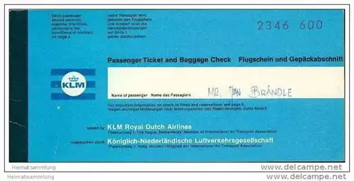 KLM - Royal Dutch Airlines 1968 - Zurich Amsterdam Zurich