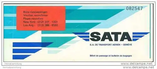 Sata - S.A. De Transport Aerien Geneve 1978 - Zurich New Yorck Zurich