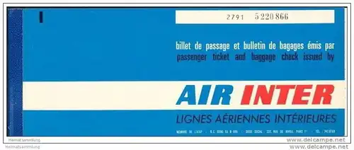 Air Inter 1973 - Flugschein - Grenoble Paris Orly