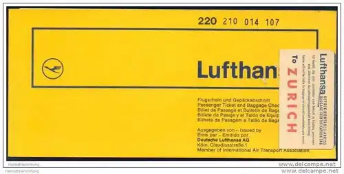 Lufthansa 1969 - Zurich Hannover Zurich