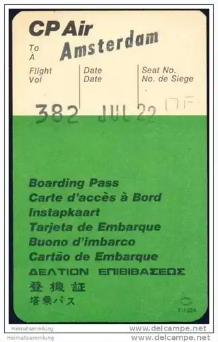 Boarding Pass - CP Air - Canadian Pacific Air Lines