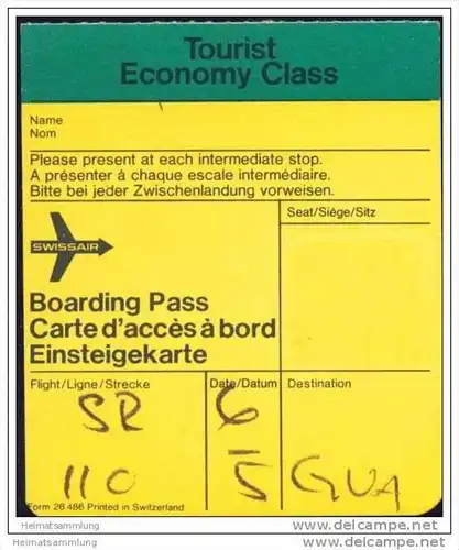 Boarding Pass - Swissair