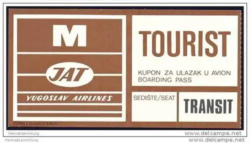 Boarding Pass - Transit - JAT Yugoslav Airlines