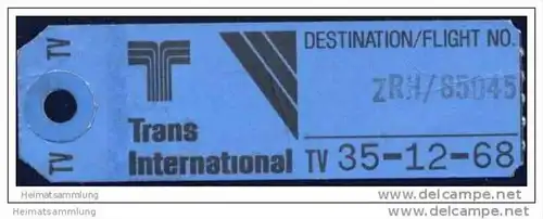 Baggage strap tag - Trans International Airlines