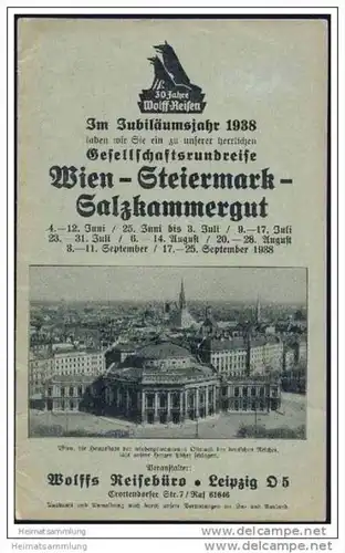 Wolffs Reisebüro Leipzig 1938 - Gesellschaftsrundreise Wien Steiermark Salzkammergut - 16 Seiten mit 8 Abbildungen