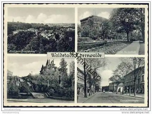 Eberswalde - Blick vom Drachenkopf - Forstliche Hochschule - Bismarcktreppe - Eisenbahnstrasse - AK Grossformat
