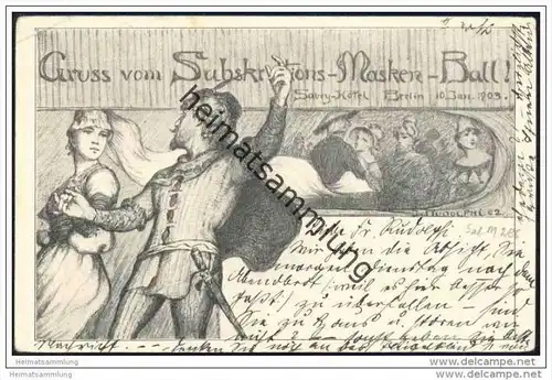 Berlin - Savoy Hotel - Gruss vom Subskriptions Maskenball 1903 - signiert Johannes Rudolphi 02