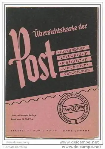 Übersichtskarte für Deutschland - über die Post -leitgebiete -leitzahlen -gebühren -verkehr - Verzeichnis - Mai 1946