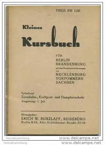 Kleines Kursbuch - für Berlin Brandenburg Mecklenburg Vorpommern Sachsen 1. Juli 1946
