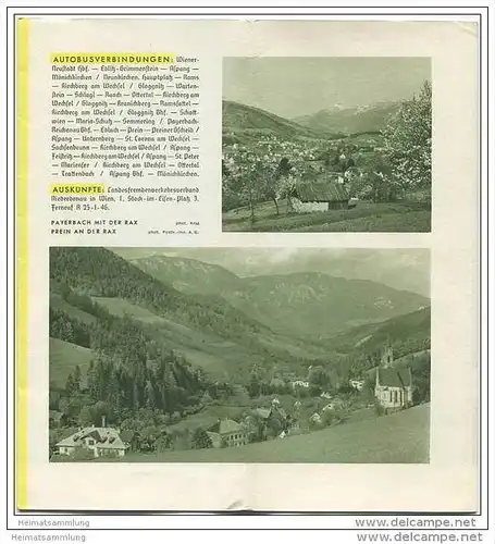 Semmering und Wechselgebiet Niederdonau 1939 - 12 Seiten mit 11 Abbildungen - beiliegend Unterkunftsverzeichnis