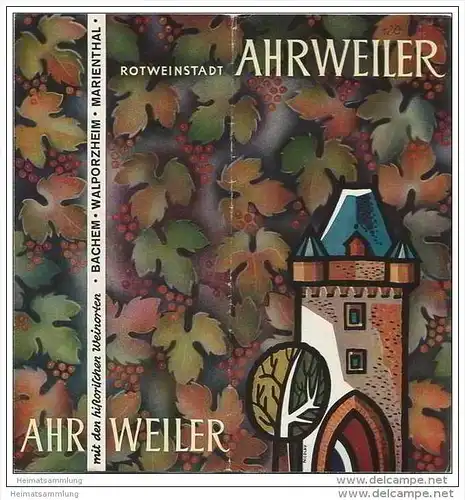 Ahrweiler - Faltblatt mit 17 Abbildungen - Unterkunfts- und Gaststättenverzeichnis 1965