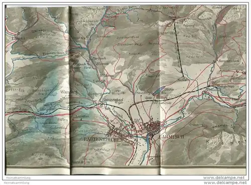 Garmisch-Partenkirchen und das Wetterstein-Gebirge - Relief-Übersichtskarte - Gezeichnet von J. Ruep