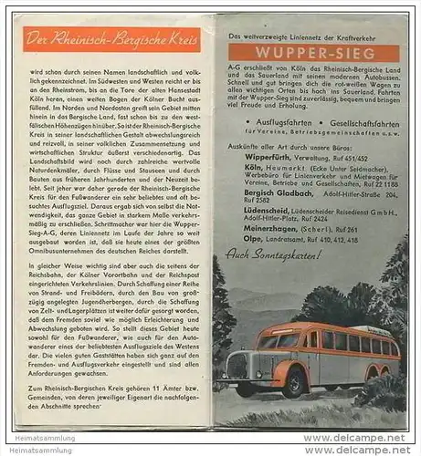 Der Rheinisch-Bergische Kreis 30er Jahre - Faltblatt mit 10 Abbildungen - Übersichtskarte