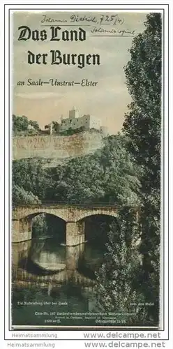 Das Land der Burgen 1939 - Saale Unstrut Elster - Faltblatt mit 18 Abbildungen und einer grossen Reliefkarte / Ruep