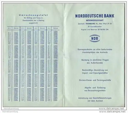 Norddeutsche Bank - früher Deutsche Bank - Währungstabelle Ausgabe 1953