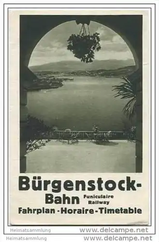 Bürgenstock - Bahn - Fahrplan gültig vom 15. Mai bis 5. Oktober 1929 - Faltblatt mit 3 Abbildungen