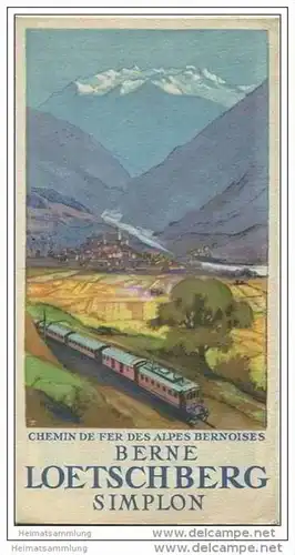 Loetschberg 30er Jahre - Faltblatt mit 5 Abbildungen - grosse Reliefkarte - in französischer Sprache
