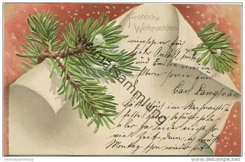 Fröhliche Weihnachten - Tannenzweig - Prägedruck - Erika-Karte N° 780 gel. 1903
