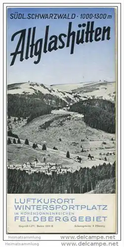 Altglashütten 1938 - Faltblatt mit 8 Abbildungen - Unterkunftsverzeichnis mit Ortsplan