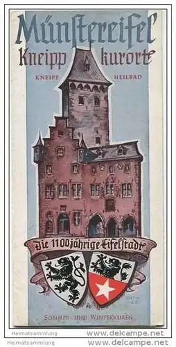 Bad Münstereifel 50er Jahre - Faltblatt mit 10 Abbildungen - Stadtplan und Unterkunftsverzeichnis