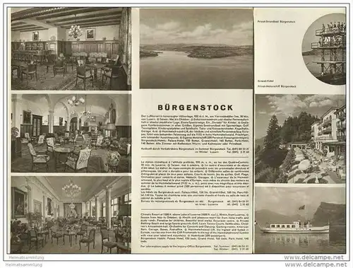 Bürgenstock 60er Jahre - Faltblatt mit 13 Abbildungen - Reliefkarte