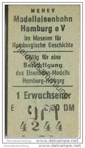 MEHEV - Modelleisenbahn Hamburg eV im Museum für Hamburgische Geschichte - Eintrittskarte