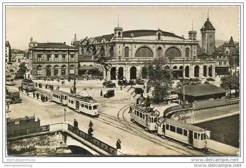 Zürich - Hauptbahnhof - Strassenbahn - Tram - Foto-AK